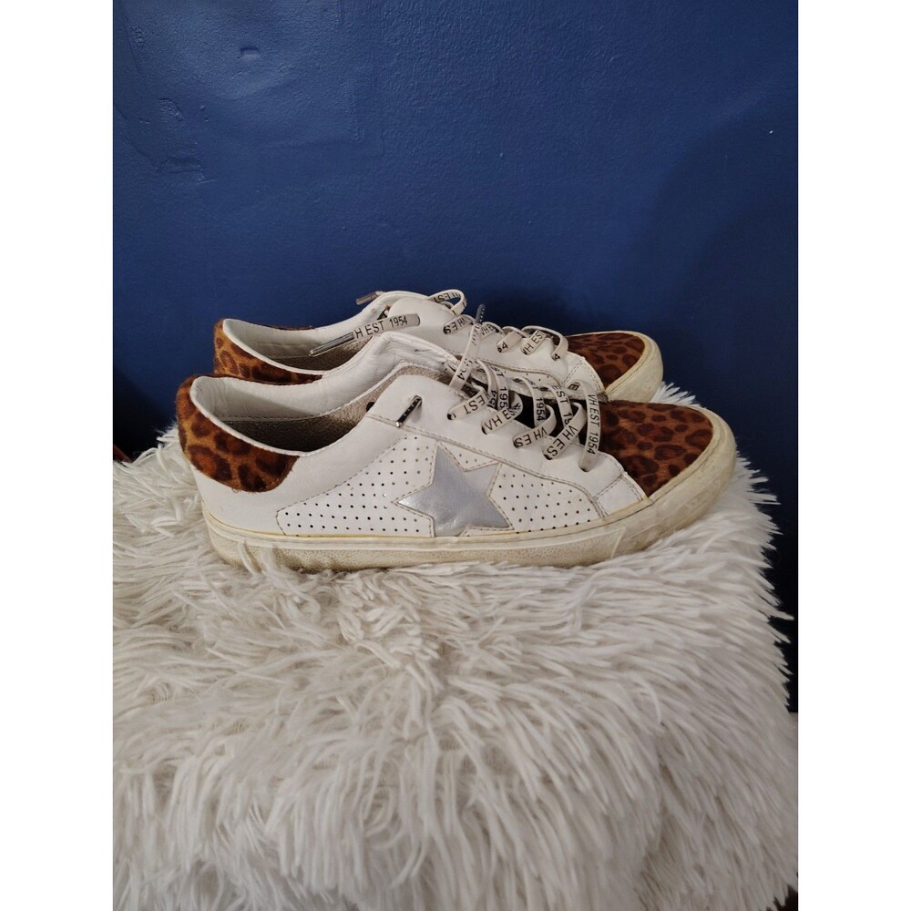 Vintage Havana White Sneakers with Leopard Accent and Silver Star